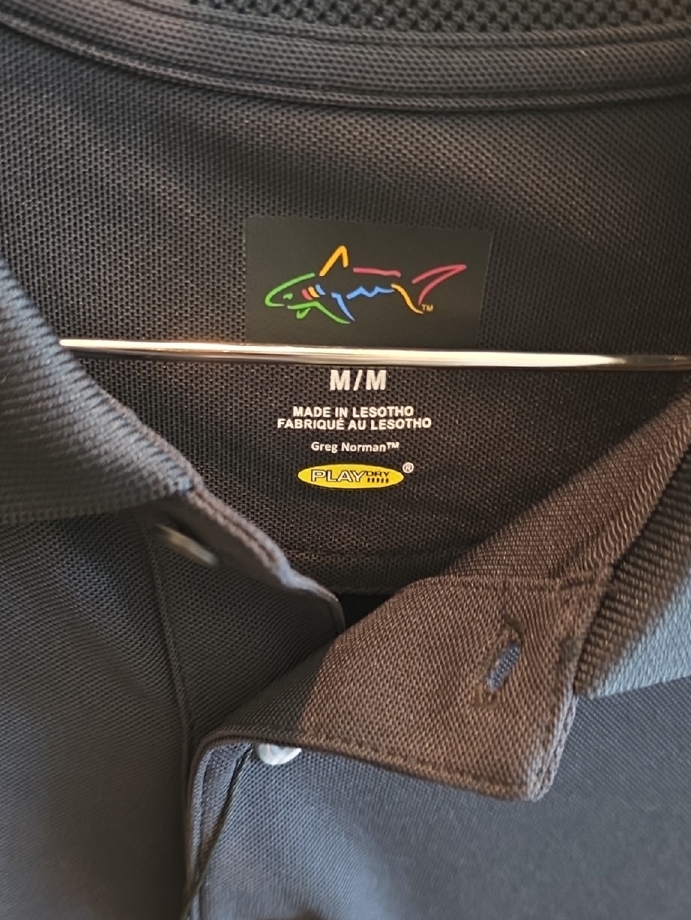 Greg Norman Perfomance Fabric Black Polo with Multicolor Shark Logo - Picture 3 of 4
